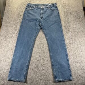 Wrangler Jean Mens 38x34 Blue Medium Wash Cotton Stretch Straight Workwear